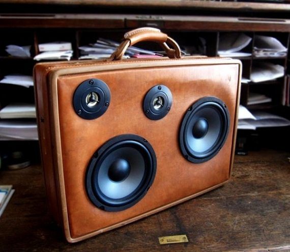 upcycled suitcase speakers