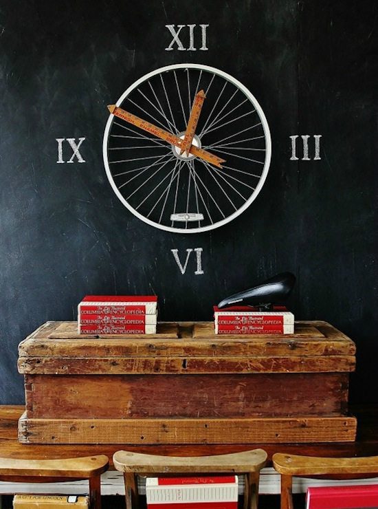 repurpose reuse Steampunk battery Bike Wheel Clock Unique Bicycle Cyclist recycle cycle Large road upcycle gear Wall spoke,