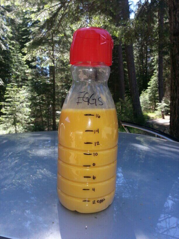 Camping hacks - eggs in a bottle