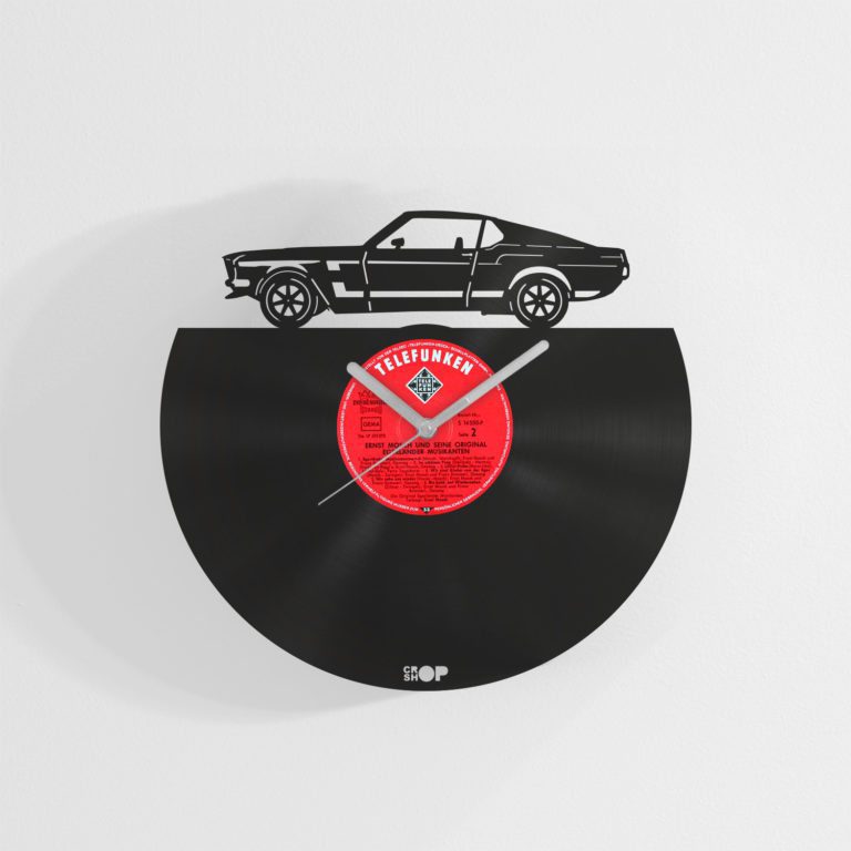 Ford Mustang wall clock from upcycled vinyl record (LP)