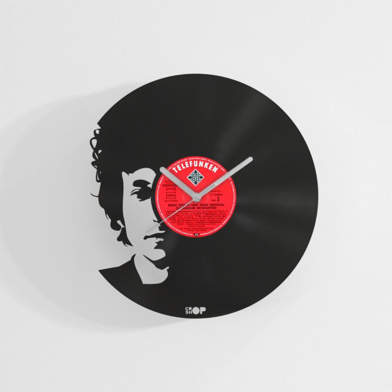 Bob Dylan wall clock from upcycled vinyl record (LP)